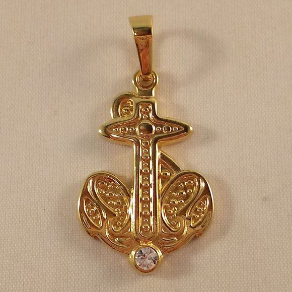 18K Yellow Gold Filled Boat Anchor Diamond Zircon Necklace Pendant Gorgeous Gift - Picture 2 of 7